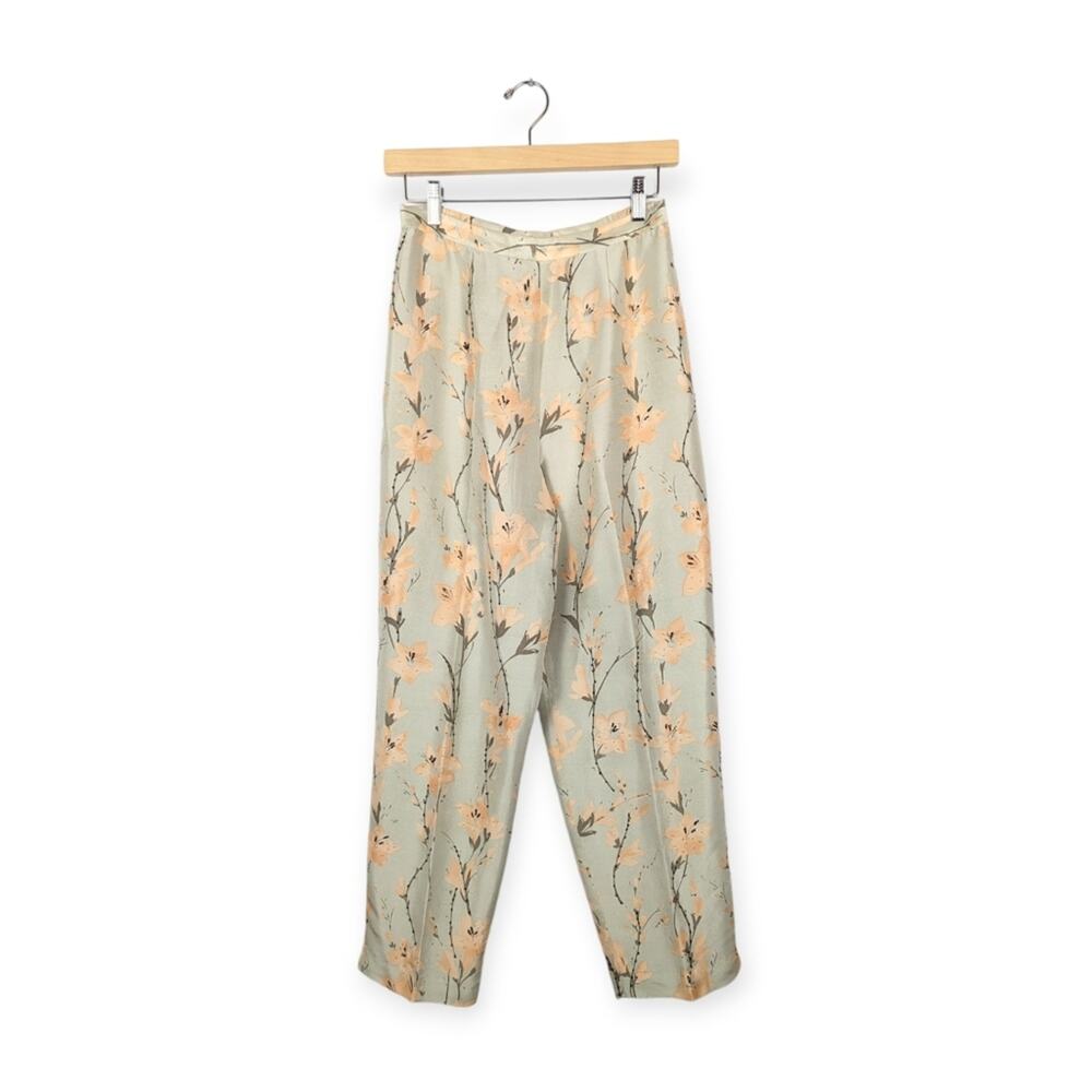 Adrianna Papell Beaded Pants 8 Mint Floral Silk Straight Leg Formal Evening